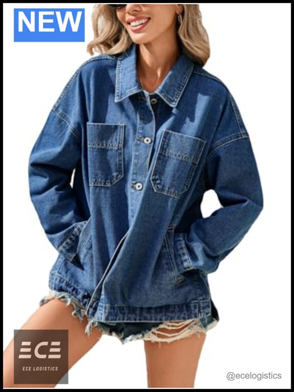 Oversized Denim Jacket Button Down Shacket Long Sleeve Boyfriend Jean Coat